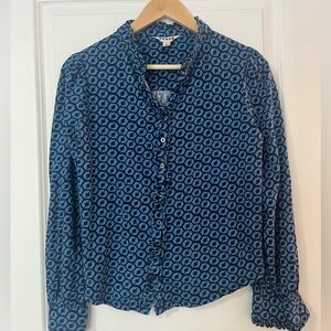 Boden blue button down blouse size 8 geometric print